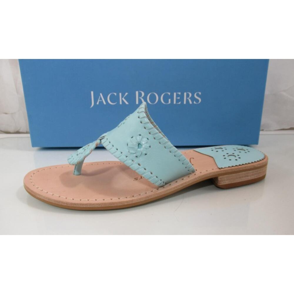 Jack Rogers Jacks Flat Thong Sandals Signature Leather Turquoise Size 7 - Picture 2 of 7
